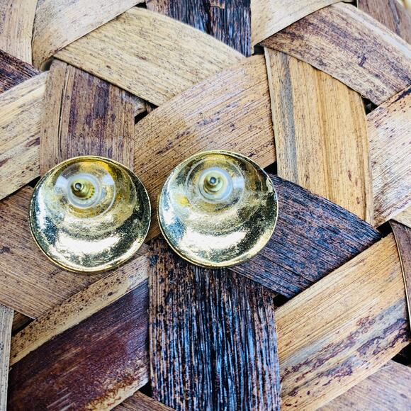 Vintage Blue Cream Enamel Earrings Circle Swirl 7/8" - Picture 2 of 2